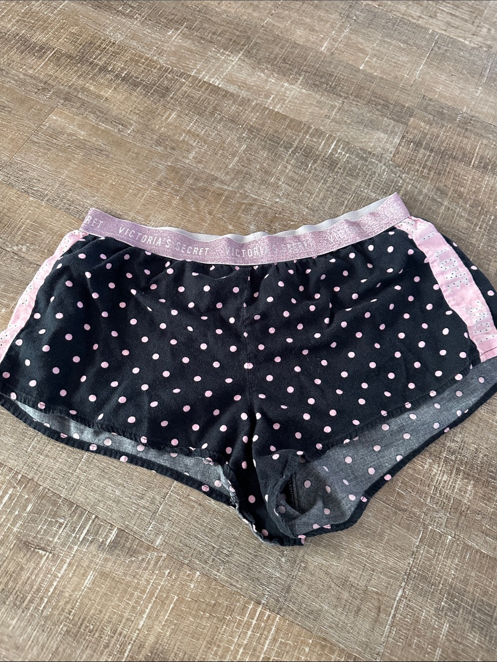 Victoria's Secret Black Shorts with Pink Polka Dots